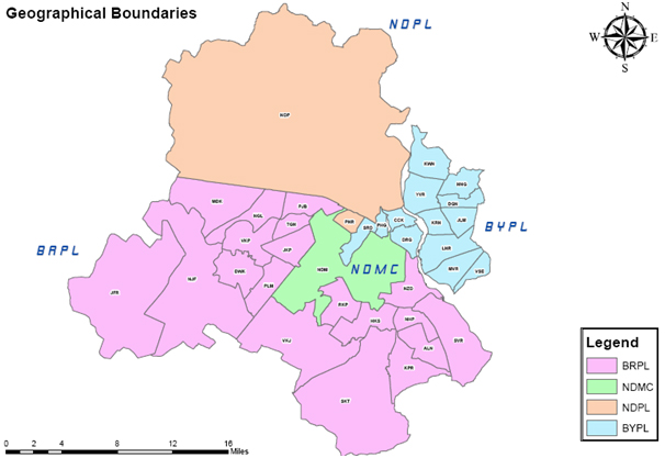 बीआरपीएल बिजली वितरण क्षेत्र का नक्शा