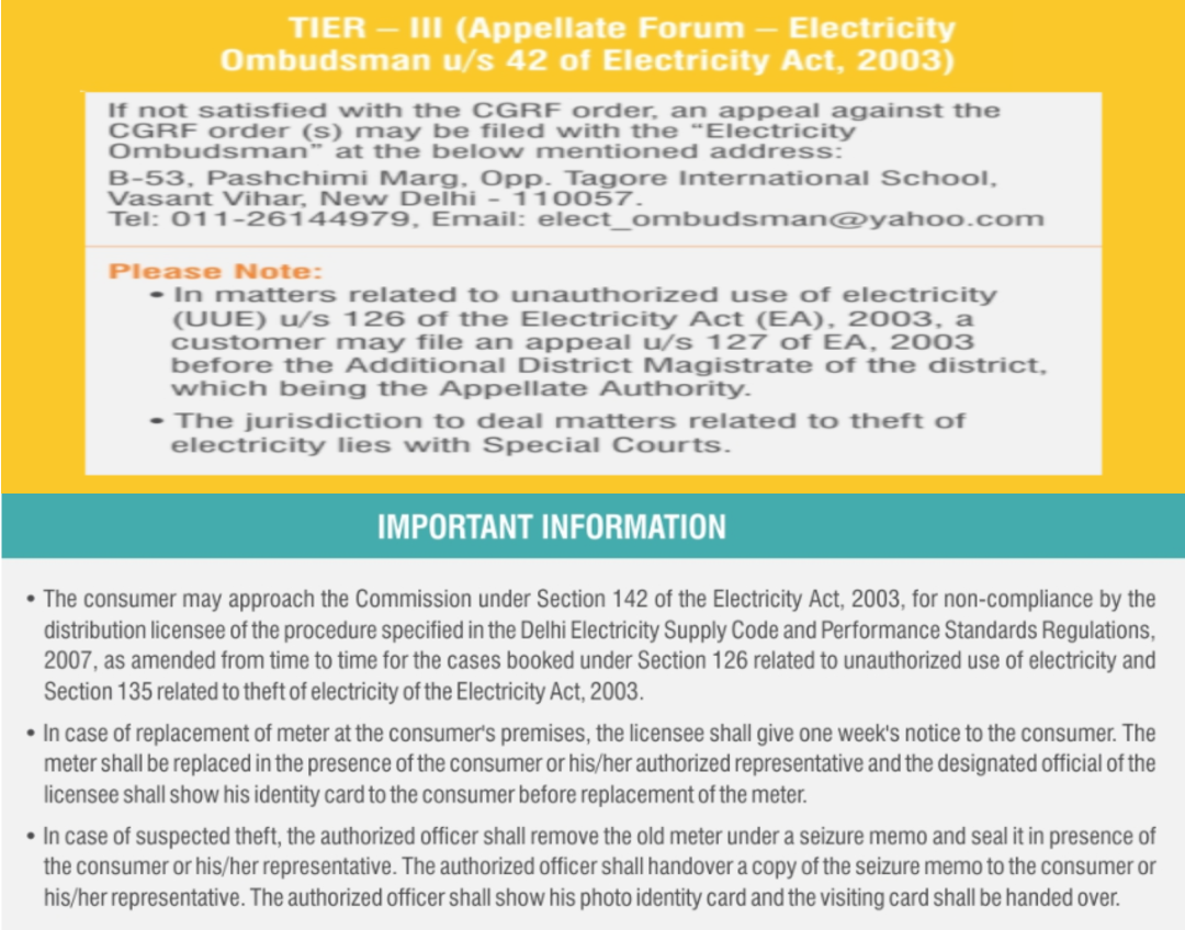 Tier 3 Electricity Ombudsman Appealing process DERC