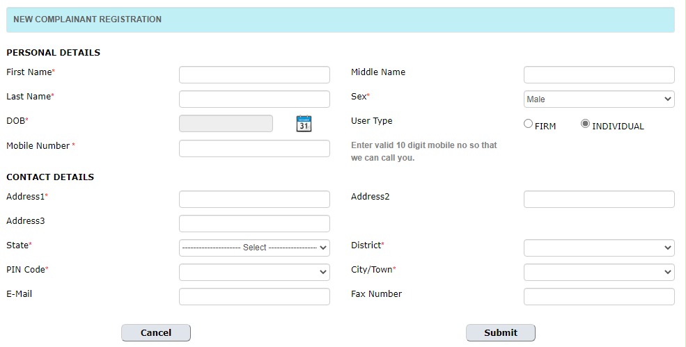 Online Complaint Registration Guide (Screenshot)