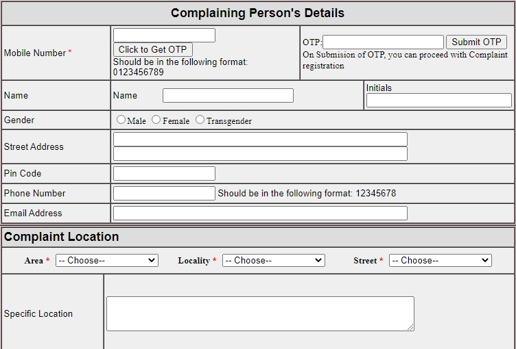 Guide to Fill Online Complaint Registration Form of GCC - 1