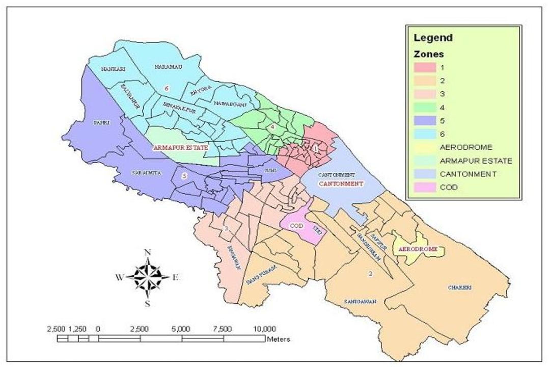 कानपुर नगर निगम केएमसी (कानपुर शहर) का मानचित्र
