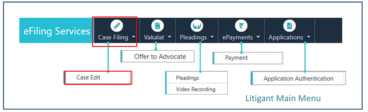 Case edit by litigant to file a case