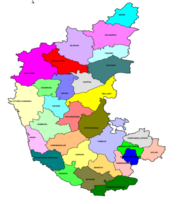 जिलों सहित कर्नाटक का मानचित्र