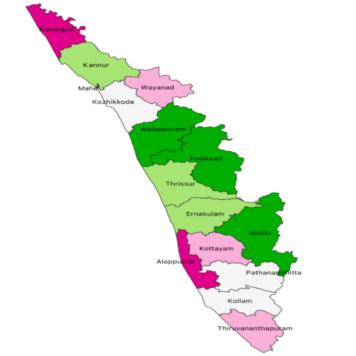 Map of Kerala with districts