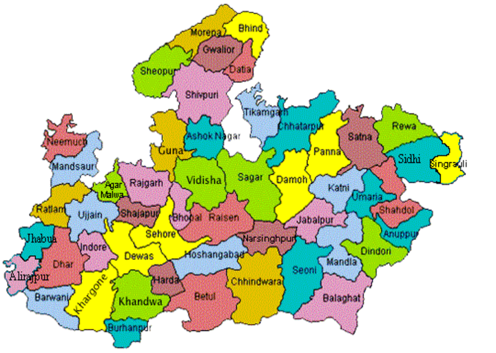 मध्य प्रदेश का मानचित्र जिलों सहित
