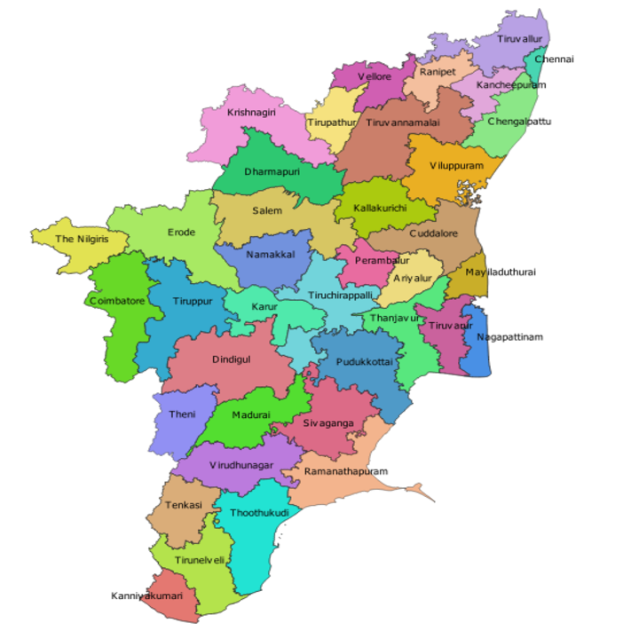 Map of Tamil Nadu with districts