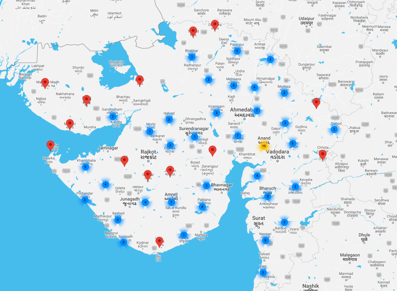 गुजरात में नगर निगम और नगरपालिका का मानचित्र