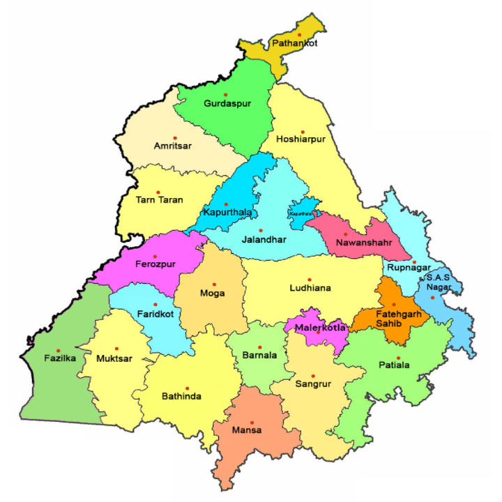 Map of Punjab Police with districts